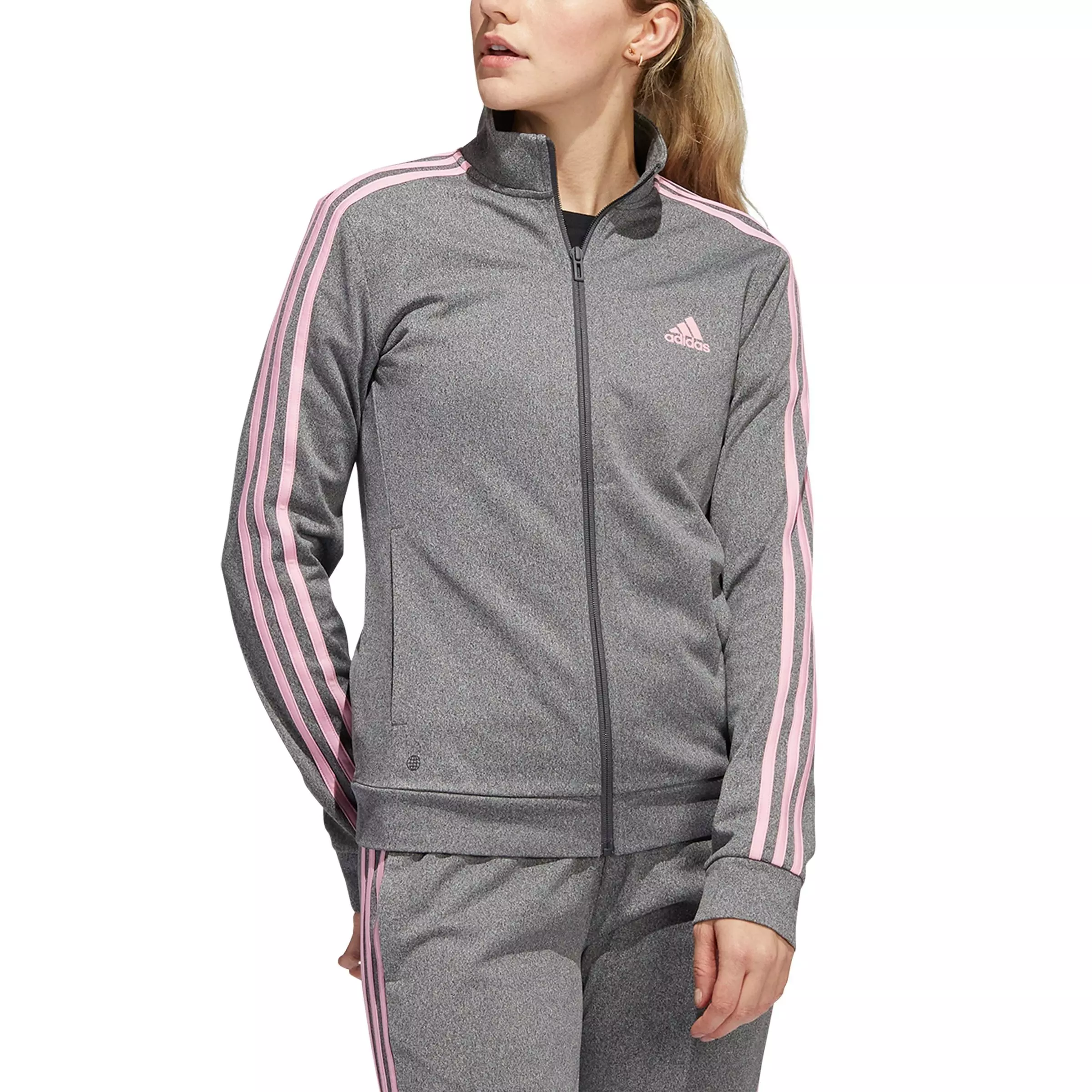 adidas Women s Regular Tricot 3 Stripes Track Jacket Grey Hibbett